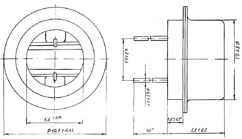 Габаритные и установочные размеры фоторезисторов СФ2-8 