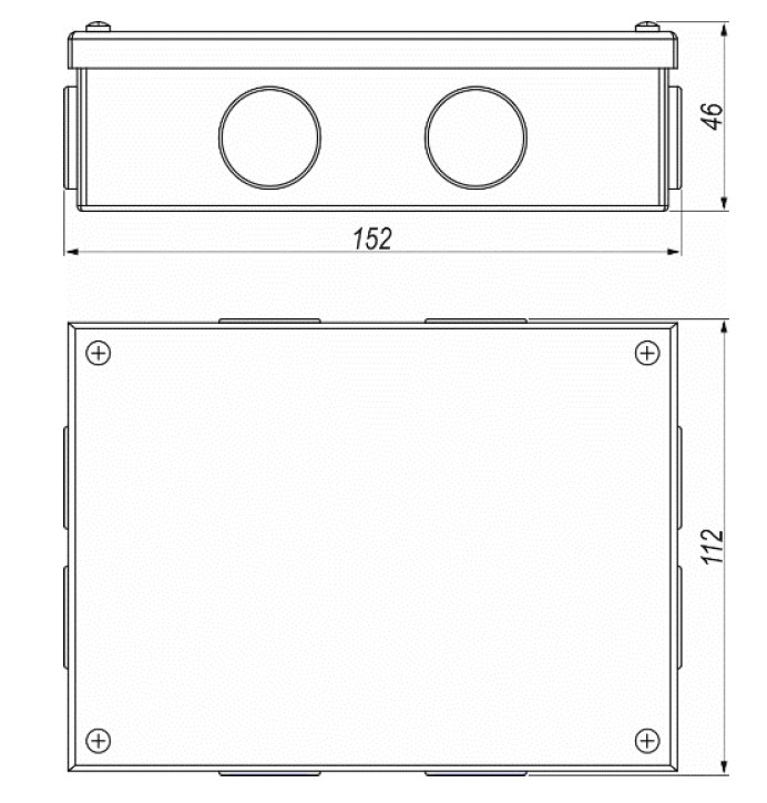Схема габаритных размеров коробки КРОМА-01-90Р, КРОМА-01-90К
