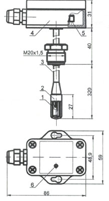 Рис.1. Габаритный чертеж преобразователя емкостного DV-UT-08a-SHT-320-Z